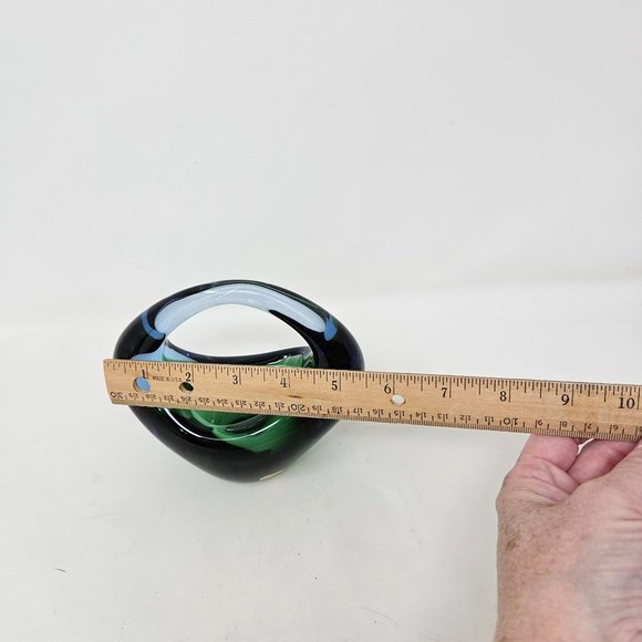 Vintage Bohemia Glass Czech Blue Green Basket - Picture 11 of 11